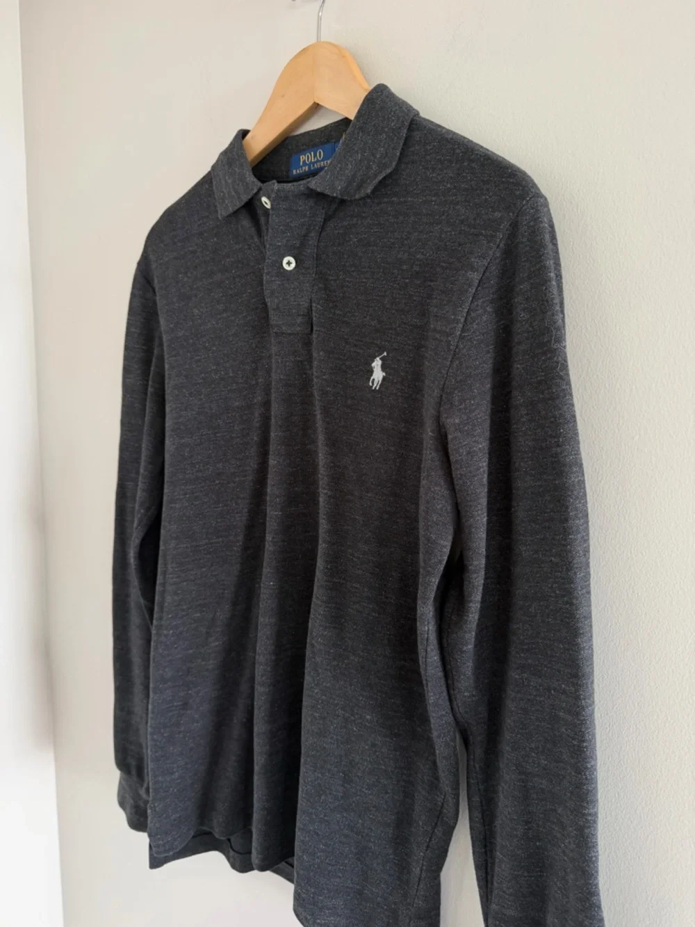 Polo Ralph Lauren Gray Long‎ Sleeve Polo Shirt Slim Fit Preppy Minimalist Mens S